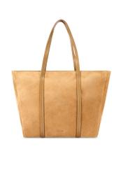 Beige suede women's shopper bag TORES-1248-1B(W26), product view from the front on a white background.