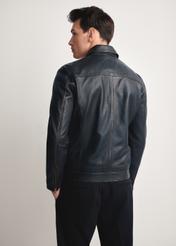 Black men's vintage leather jacket KURMS-0381-2870(Z25), product view from the back on the model, half of the silhouette visible.