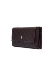 Large brown women's wallet with monogram POREC-0347A-1I(Z26), diagonal product view on white background.