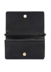 Black women's wallet with strap POREC-0431-99(W26), product view with open flap on white background.