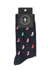 Navy blue men's Christmas socks SKAMT-0159A-69(Z25), view of the product in the packaging on a white background.