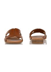 Women's leather mules in cognac color BUTYD-1064A-1F(W26), front and back view of the product on a white background.