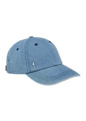 Blue baseball cap with unisex logo CZALT-0014-7H(W26), diagonal product view on white background.