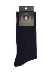 Men's long navy blue socks SKAMT-0019A-7E(W26), product view with packaging on white background.