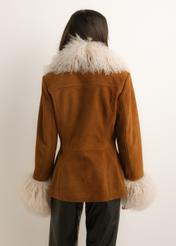 Women's cognac leather jacket (model KURDS-0633-1F(Z26)), rear view on a model. Half-body shot.
