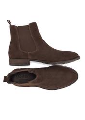 Men's brown suede Chelsea boots BUTYM-0463-90(Z25), top view of the product on a white background.