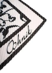 Beige women's scarf with black patterns SZADT-0172-1P(W26), close-up of the product detail on a white background.