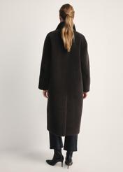 Long brown women's fur coat FUTDP-0034-95(Z 25) - product view from the back on a white background. The whole silhouette is visible