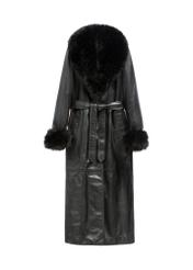 Women's black leather coat KURDS-0617-99(Z26) - front product view, on white background.