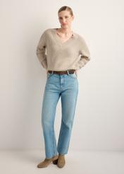 Women's sweater in cool beige SWEDT-0162-1J(Z26), front view of the product on the model. Full body visible.