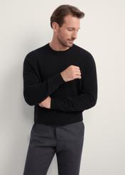 Black men's wool cashmere sweater SWEMT-0186-99(Z25), front product view on model. Half silhouette visible.