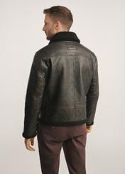 Brown men's leather jacket with sheepskin KURMS-0386-0704(Z25), product view from the back on the model, half of the silhouette visible.
