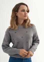 Gray women's sweater with appliqués SWEDT-0185-91(Z23)-01