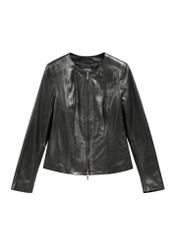 Classic women's jacket made of natural leather KURDS-0209-99(KS) - front product view, on a white background.