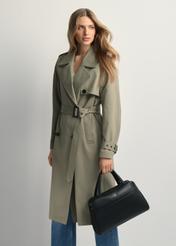 Black leather business women's bag TORES-1240-99(W26), product view from the front on a model, half of the silhouette visible.