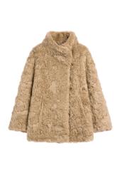 Short light beige women's fur coat FUTDP-0088-1A(Z26), front product view on white background.