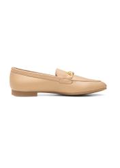 Women's dark beige leather moccasins with chain BUTYD-0914A-1B(W26), side product view on white background.