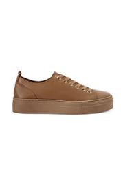 Women's leather sneakers in cool beige color BUTYD-1062-1K(W26), side view of the product on a white background.