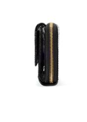 Small leather black women's croco wallet PORES-0957-99(W25), side view of the product on a white background.