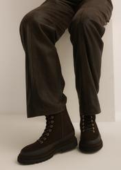 Women's leather ankle boots BUTYD-1342-1I(Z26), side view on a model's feet, against a light background.