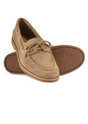 Women's leather moccasins in cool beige color BUTYD-1240-1K(W26), diagonal product view on a white background.