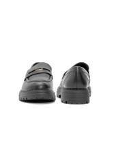 Women's black leather moccasins with logo BUTYD-1197-99(Z25), product view from the front and back on a white background.