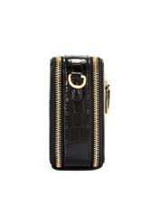Black small women's croco handbag TOREC-1049-99(Z25), product view from the side on a white background.