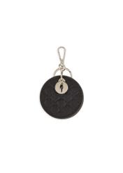 Black leather keychain with mirror BRELOK-0215-99(Z25), product view from the back on a white background.