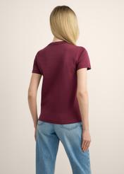 Women's Burgundy Cotton T-shirt TSHDT-0144-4D(Z26), back view of the product on the model. Half of the silhouette visible.