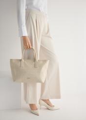 Cream leather women's pumps BUTYD-1031A-0B(W26), side view of the product on the model, half of the silhouette visible.