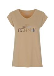 Beige Women's V-neck T-shirt TSHDT-0083-80(W22)-03