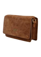 Cognac-colored suede women's handbag TORES-1356-1F(Z26), diagonal product view on a white background.