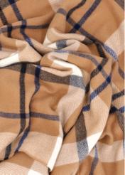 Beige women's checkered scarf SZADT-0236-1L(Z26), close-up of the product material on a white background.