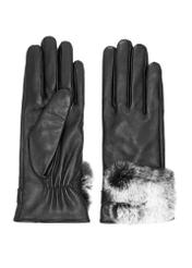 Black women's leather gloves with fur REKDS-0091-99(Z25) - front and back view of the product on a white background.