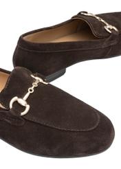 Women's brown suede moccasins BUTYD-1257-1I(W26), close-up of the product detail on a white background.