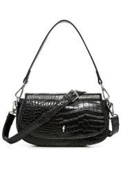 Small black women's croco handbag TOREC-1264-9G(Z26), product view from the front on a white background.