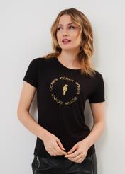 Black Women's T-shirt with applique TSHDT-0071A-99(Z23)-01