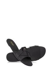 Black leather women's flip-flops with braided BUTYD-0903-99(W24)-02