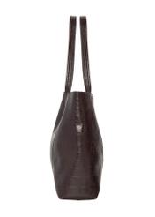 Burgundy croco women's shopper bag TOREC-1304-4D(Z26), side product view on white background.