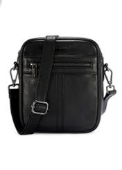 Black leather men's bag TORMS-0491-99(W26), product view from the front on a white background.