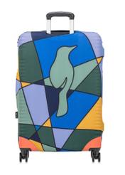 Colorful cover for large suitcase AW-013-0003-15-L(W25), view of the product on the suitcase on a white background.