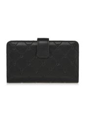 Black women's wallet with embossed pattern POREC-0391A-99(Z25), product view from the back on a white background.