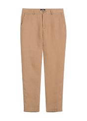 Men's linen camel trousers SPOMT-0119-1D(W26), front product view on white background.