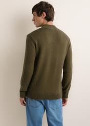 Green men's sweater with a stand-up collar SWEMT-0210-8B(Z26), back view of the product on the model. Half of the silhouette visible.