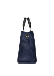 Navy blue denim women's handbag TOREN-0332-7H(W26), side product view on white background.
