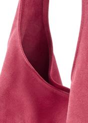 Women's fuchsia suede shopper bag TORES-1177-5E(W26), close-up detail view on white background.