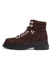 Women's dark brown suede ankle boots BUTYD-1354-1I(Z26), side view of the product on a white background.