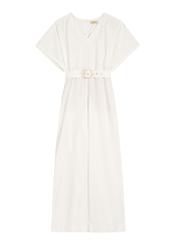 Women's cream jumpsuit KOBDT-0013-0B(W26), front product view on white background.