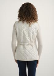 Light beige women's quilted vest KAMDT-0036-0B(W26) - back view of the product, on a model, against a light background. Half of the silhouette visible.