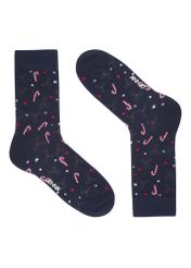 Navy blue men's Christmas socks SKAMT-0208-7D(Z26), product view from the front on a white background.